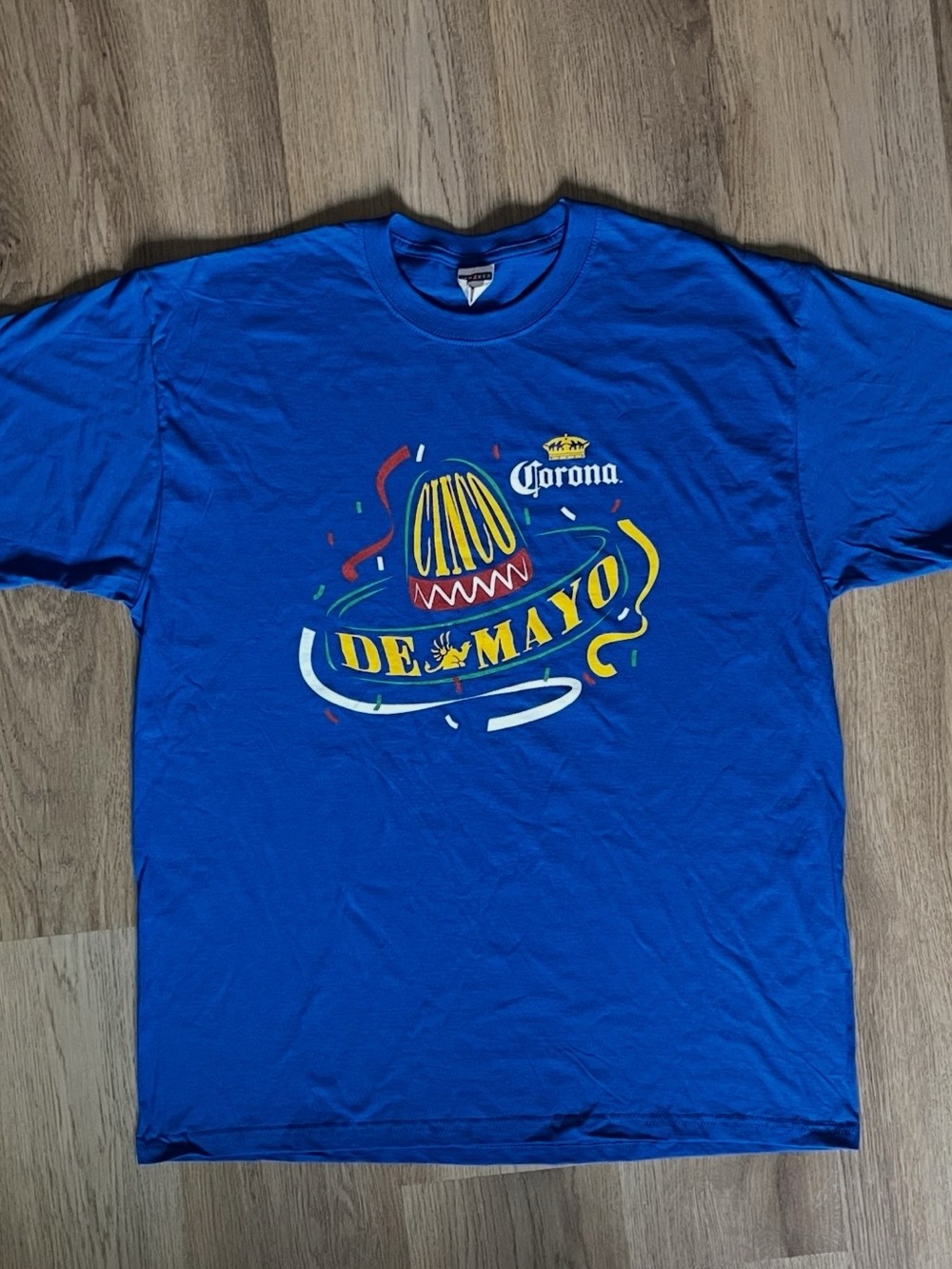 Jerzees Royal Blue Cinco de Mayo Graphic Tee with Yellow Accents